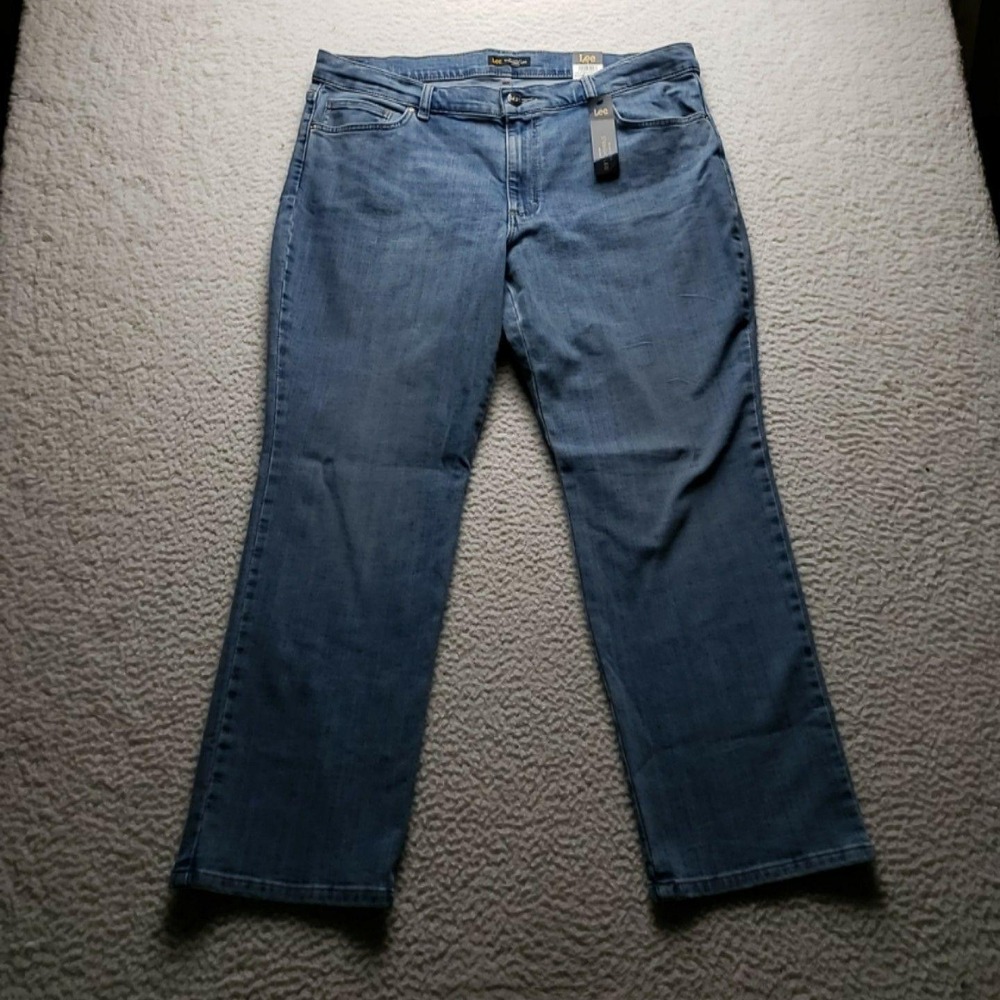 Lee Jeans Womens 18 Short Blue Medium Wash Relaxed Straight Mid Rise Stretch